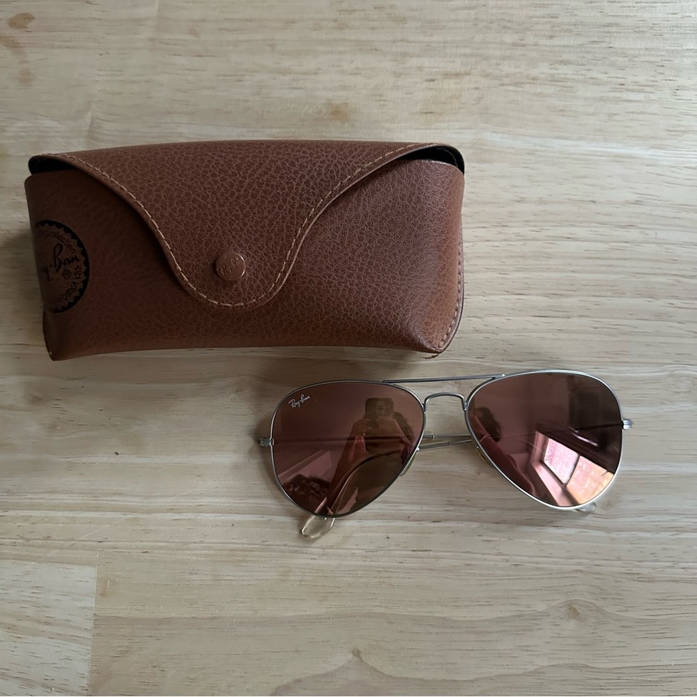 Ray-Ban Silver Pink Mirrored Aviator Sunglasses